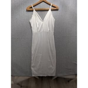 Lulus‎ Satin Dress Women's Small White Sexy Midi Stunning Embroidered Lace Dress